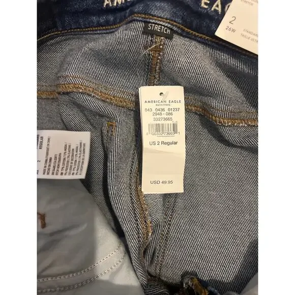 American Eagle highest rise mom denim dark wash stretch distressed jeans 2 NEW - Picture 8 of 8